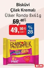 ÜLKER RONDO BİSKÜVİ ÇİLEK KREMALI 8X61 G